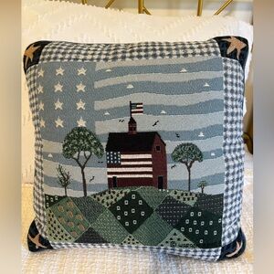 Warren Kimble Americana 4th Of July Tapestry Throw Pillow 15” X 15” Blue Stars